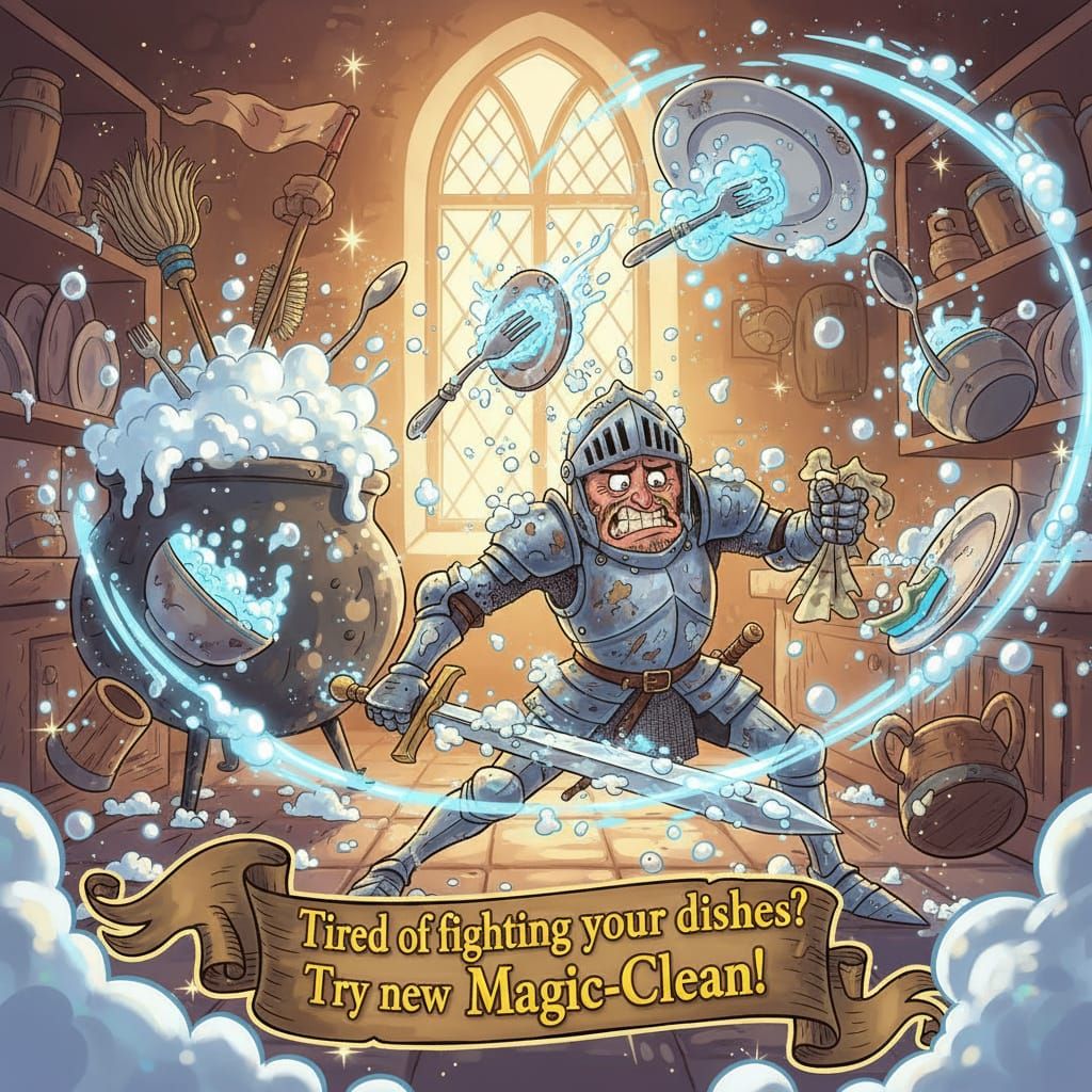 Knight Battles Magical Dishes in Cartoon Kitchen