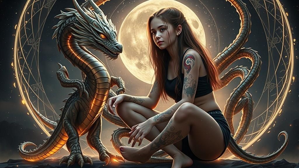 Girl with Dragon Tattoo in Digital Art Style