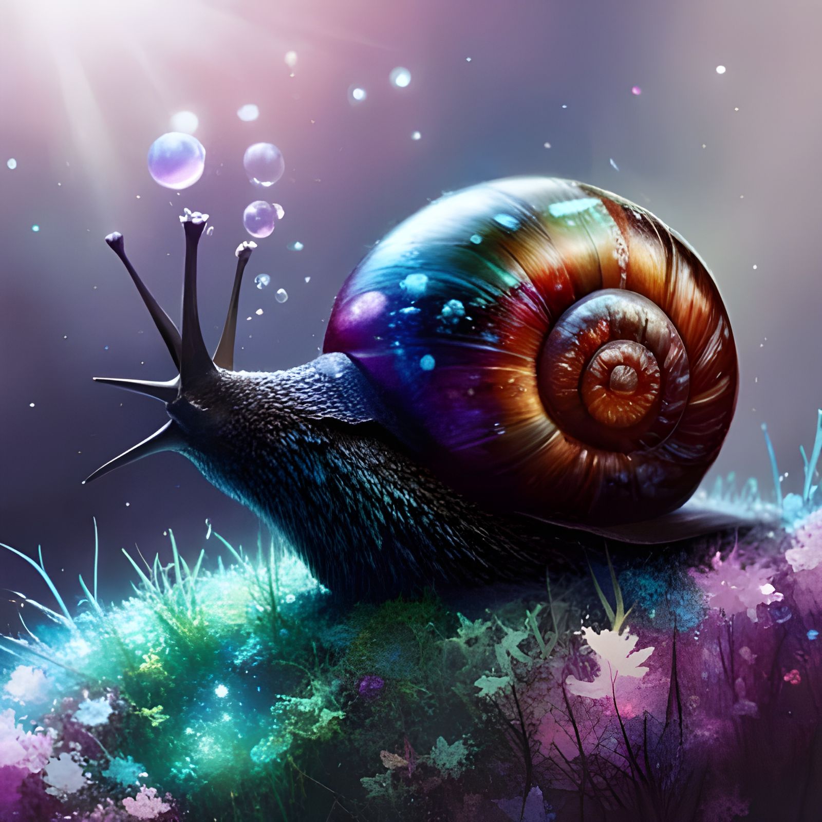 Magic Fantasy Snail with Sparkling Shell, Digital Art