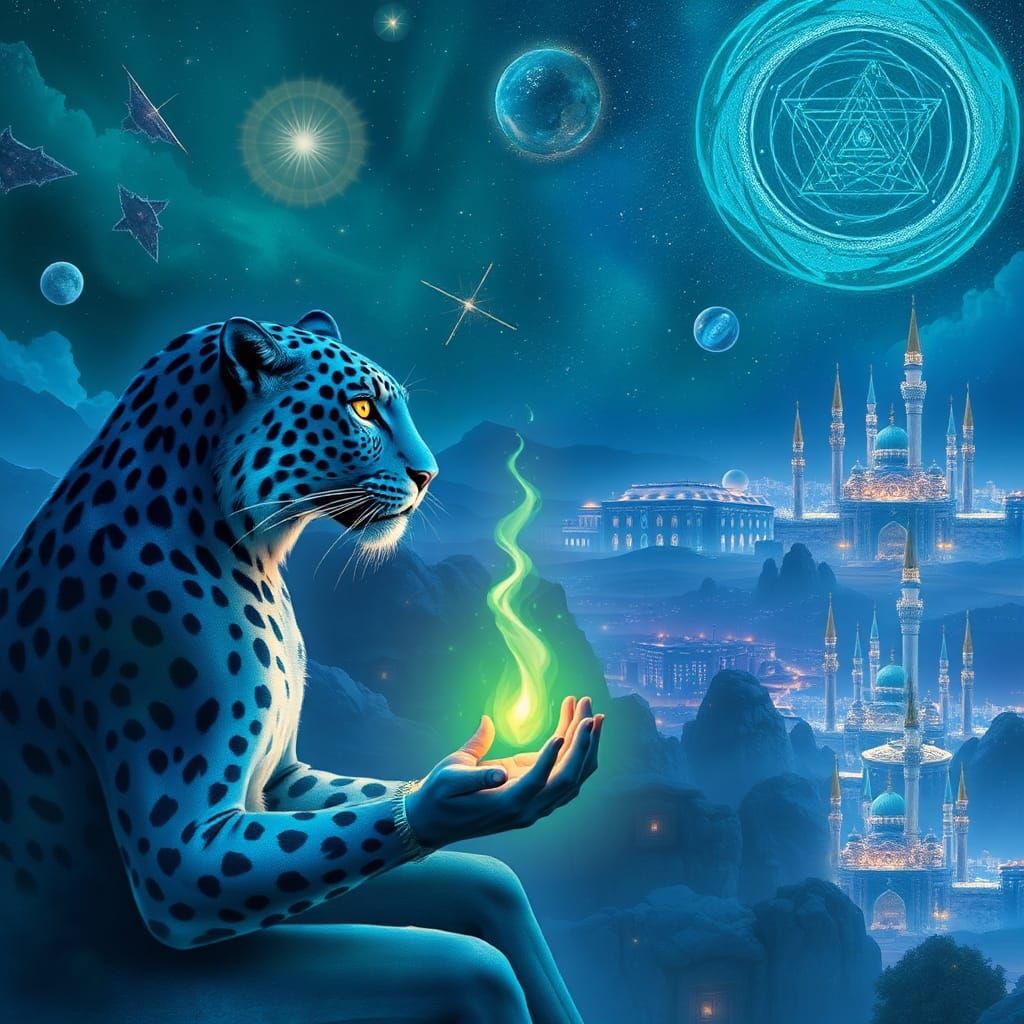 Celestial Shaman and Blue Leopard King in Astral Realm