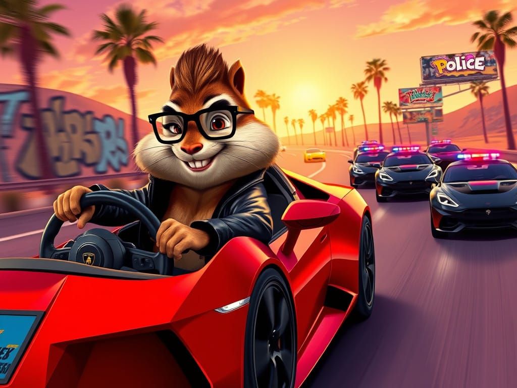 Hyperrealistic Chipmunk in High-Speed Chase