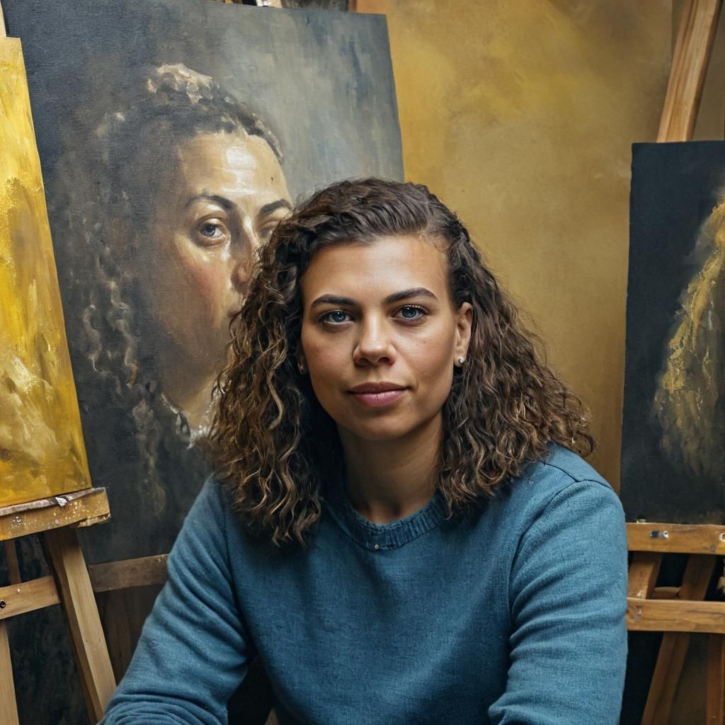 Realistic Oil Portrait in Artist's Studio