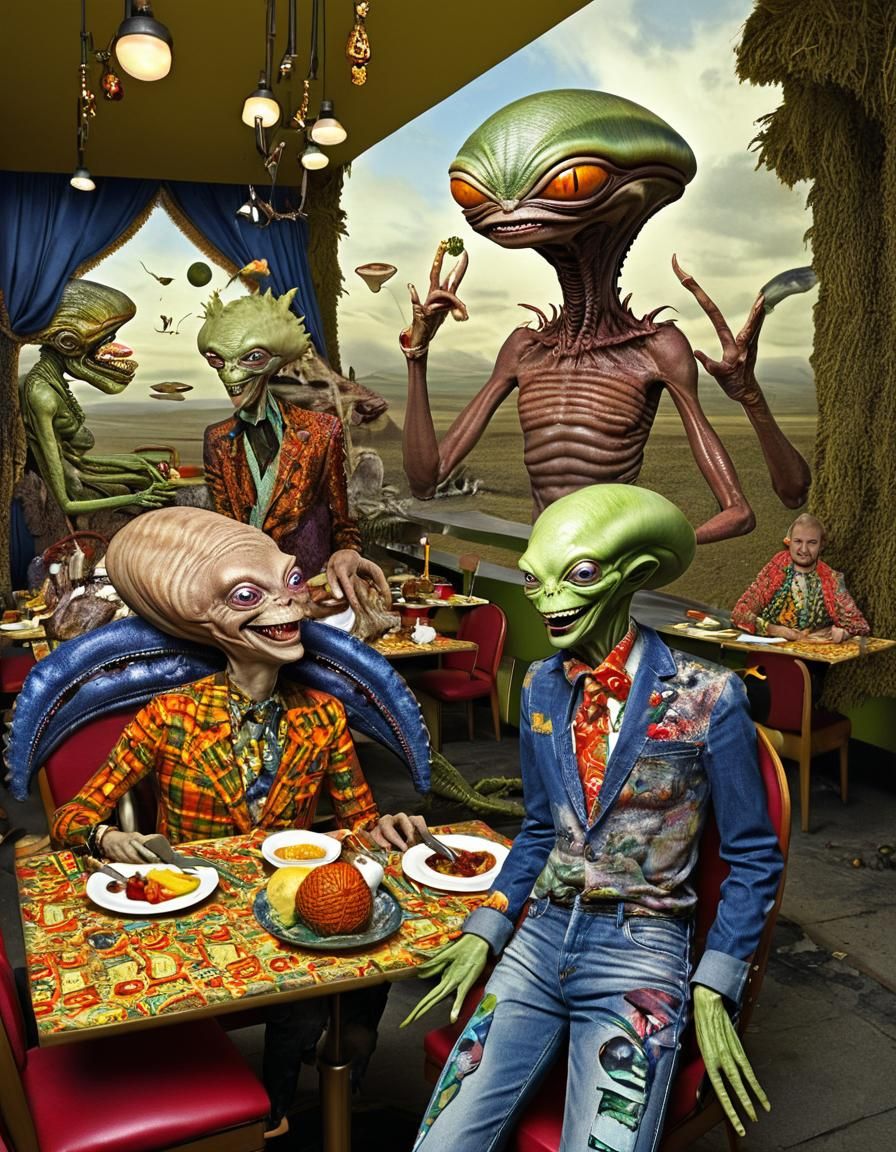 Surreal Alien Restaurant in Vibrant Colors