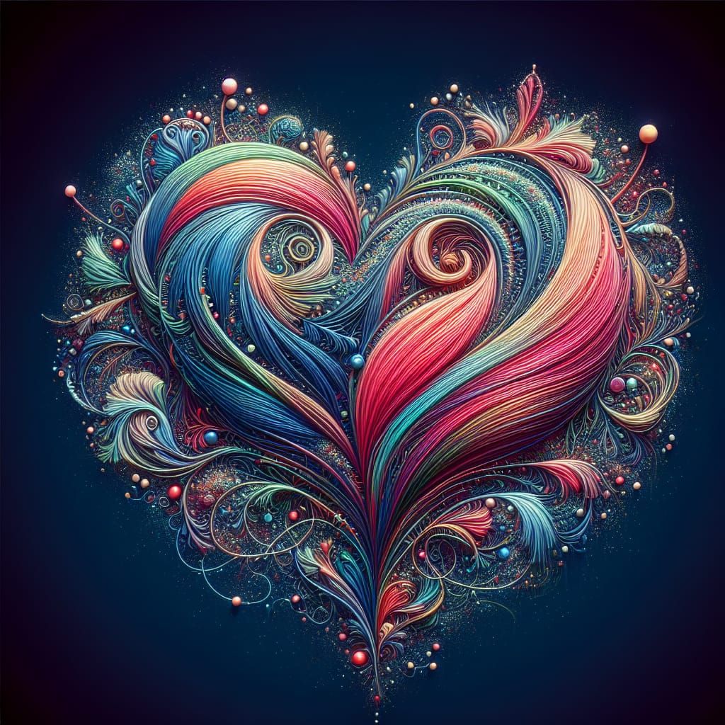 Fantastical String Art Heart in Matte Painting Style