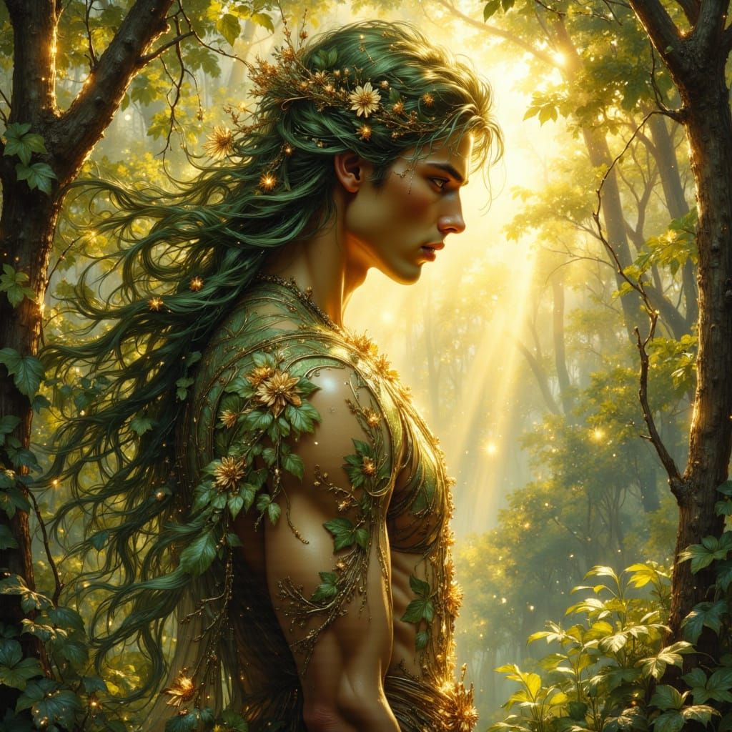 Male Forest Spirit in Art Nouveau Style