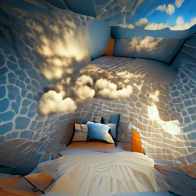 Dream Bedroom with Clouds, 3D Rendered