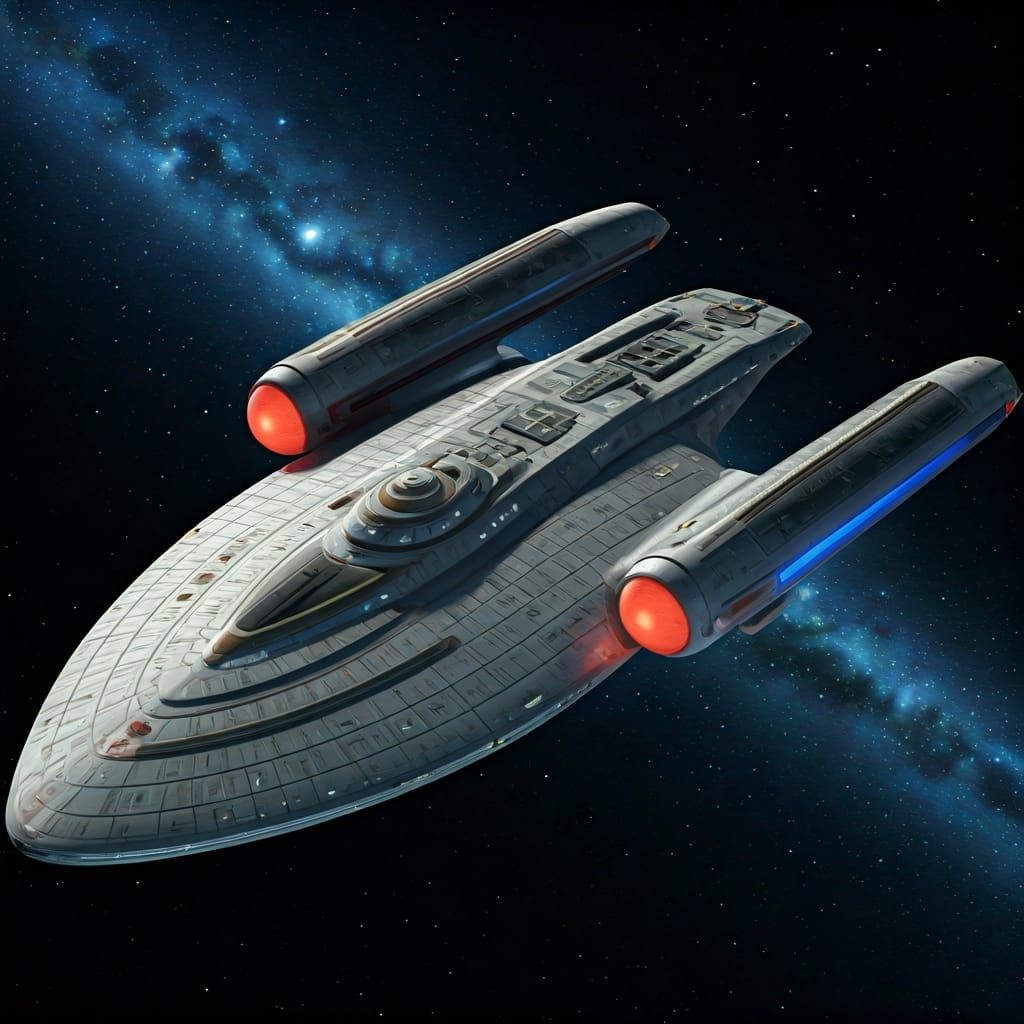 Futuristic Starship with Metallic Hull in Sci-Fi Style