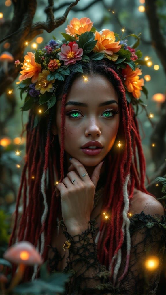Dreamlike Forest Bohemian Goddess in Whimsical Woodland
