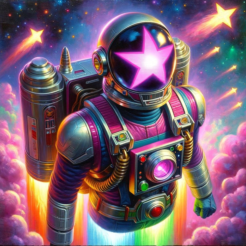 Retrofuturistic Astronaut Hero in Neo-Impressionist Style