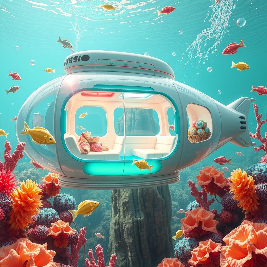 Futuristic Ice Cream Submarine in Frutiger Aero Style