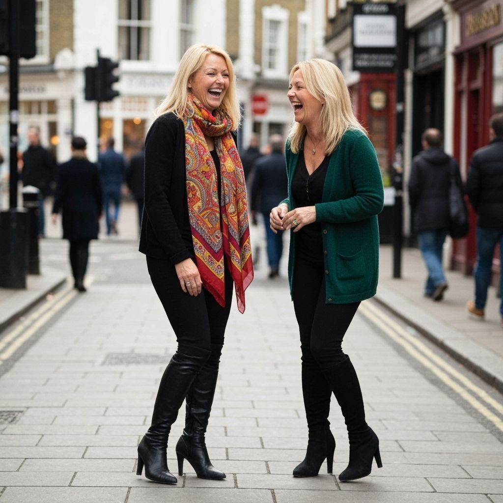 East End Women in Boots Holding Trousers