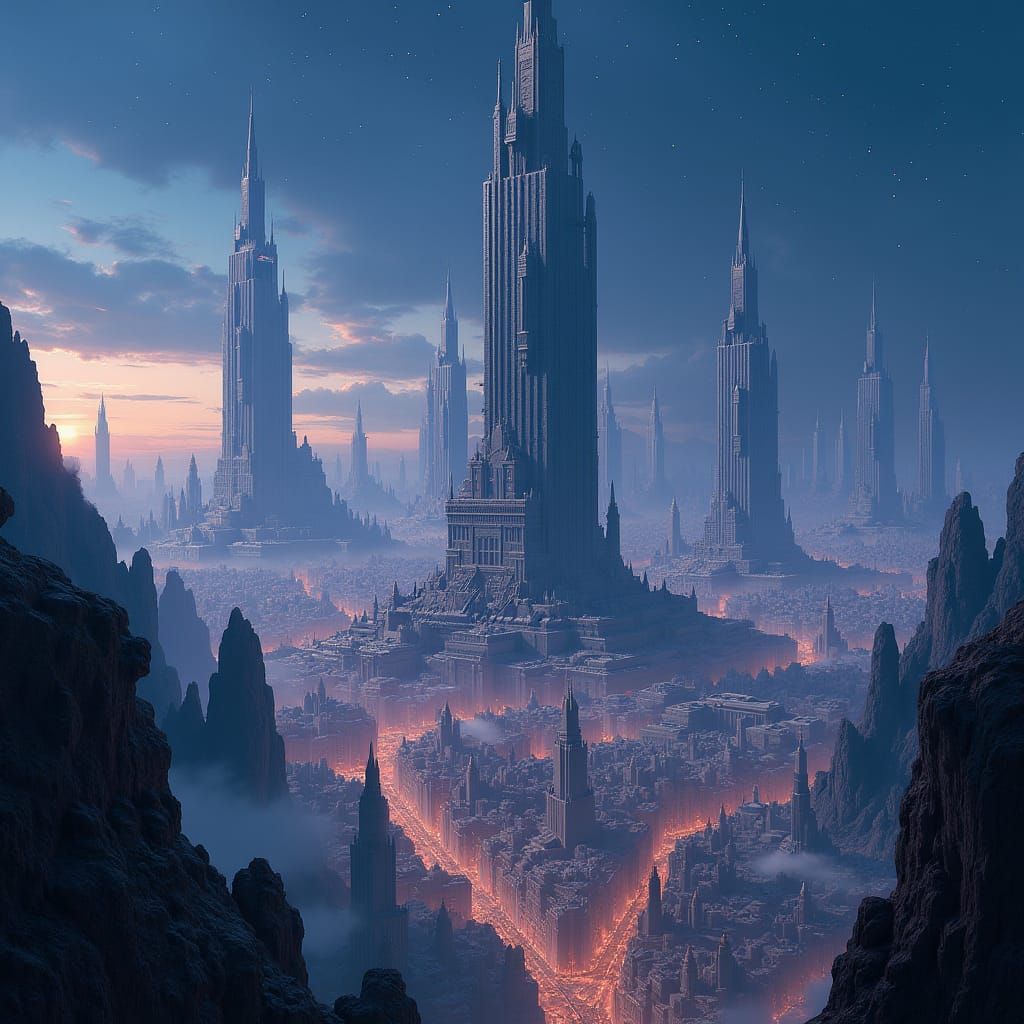 Neo-Classical Futuristic Cityscape at Dusk