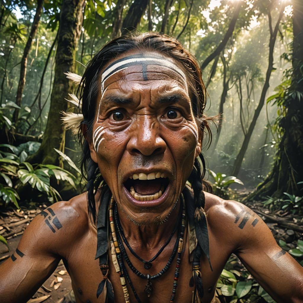 Surprised Kichwa Face in Amazon Rainforest, 8k