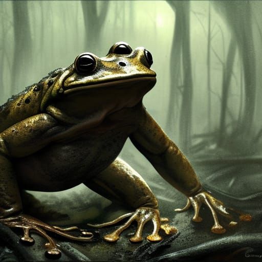 Monstrous Frog Humanoid in Dark Fantasy Bog