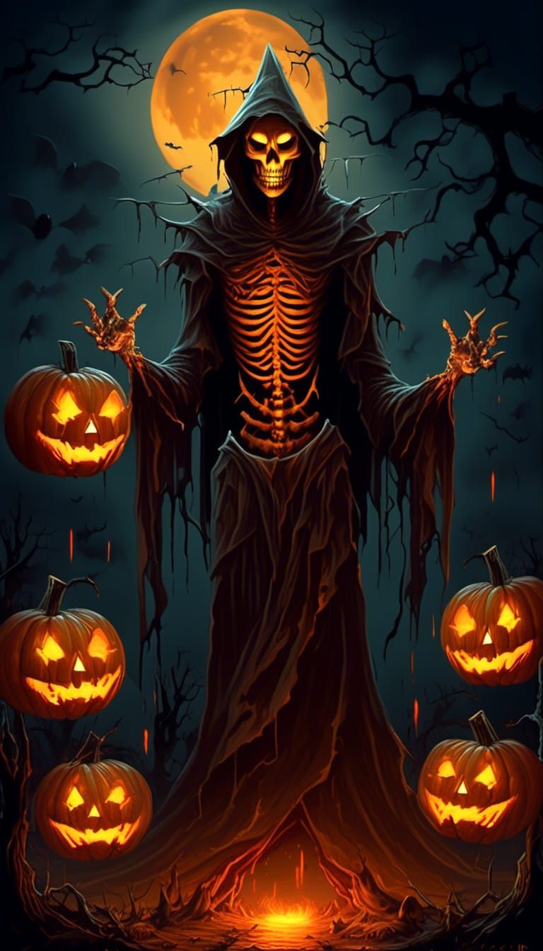 Gothic Pumpkin King in Hellish Landscape