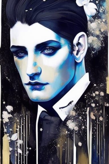 Ghostly Man Portrait with Flowers in Dark Oil Painting Style