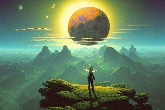 Magical LunarPunk Landscape with Floating Islands