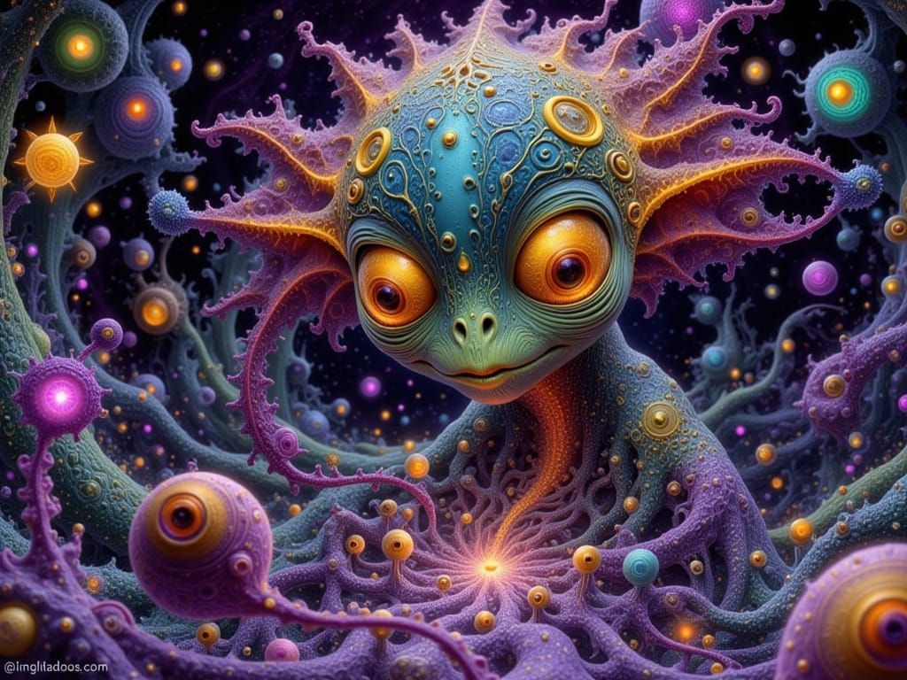 Fluffy Alien in Fractal Galaxy, Digital Art