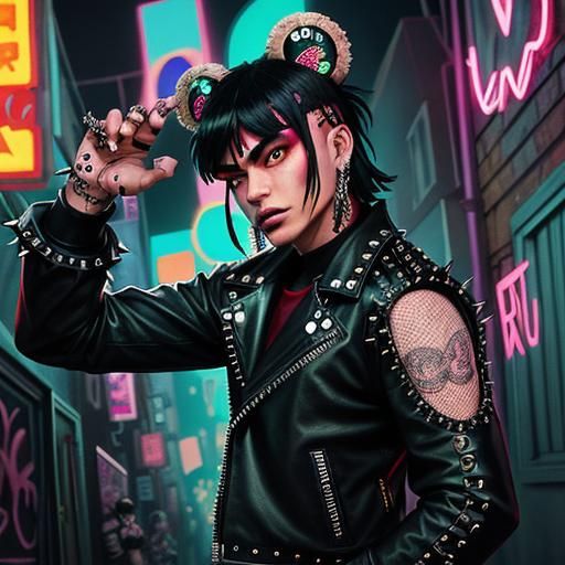 Cyberpunk Tenderheart Bear in Graffiti Alley