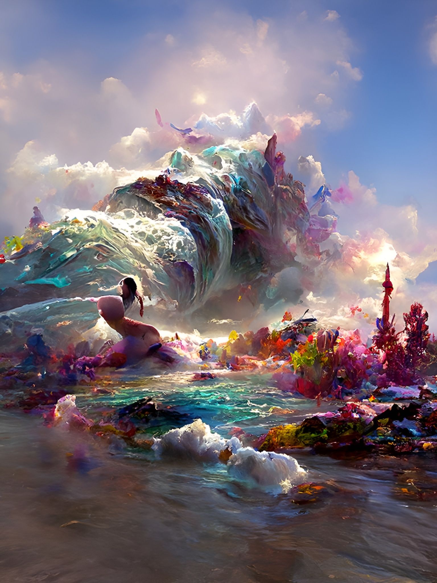 Ethereal Tsunami in Light Watercolor Style