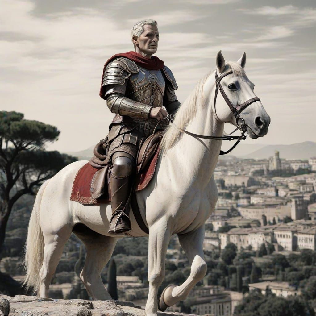 Julius Caesar on Horseback Overlooking Imperial Rome