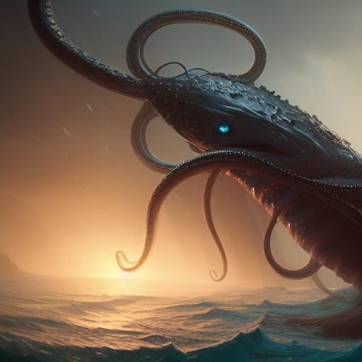 Fantastic Tentacled Ocean Creature, Dark Fantasy Art