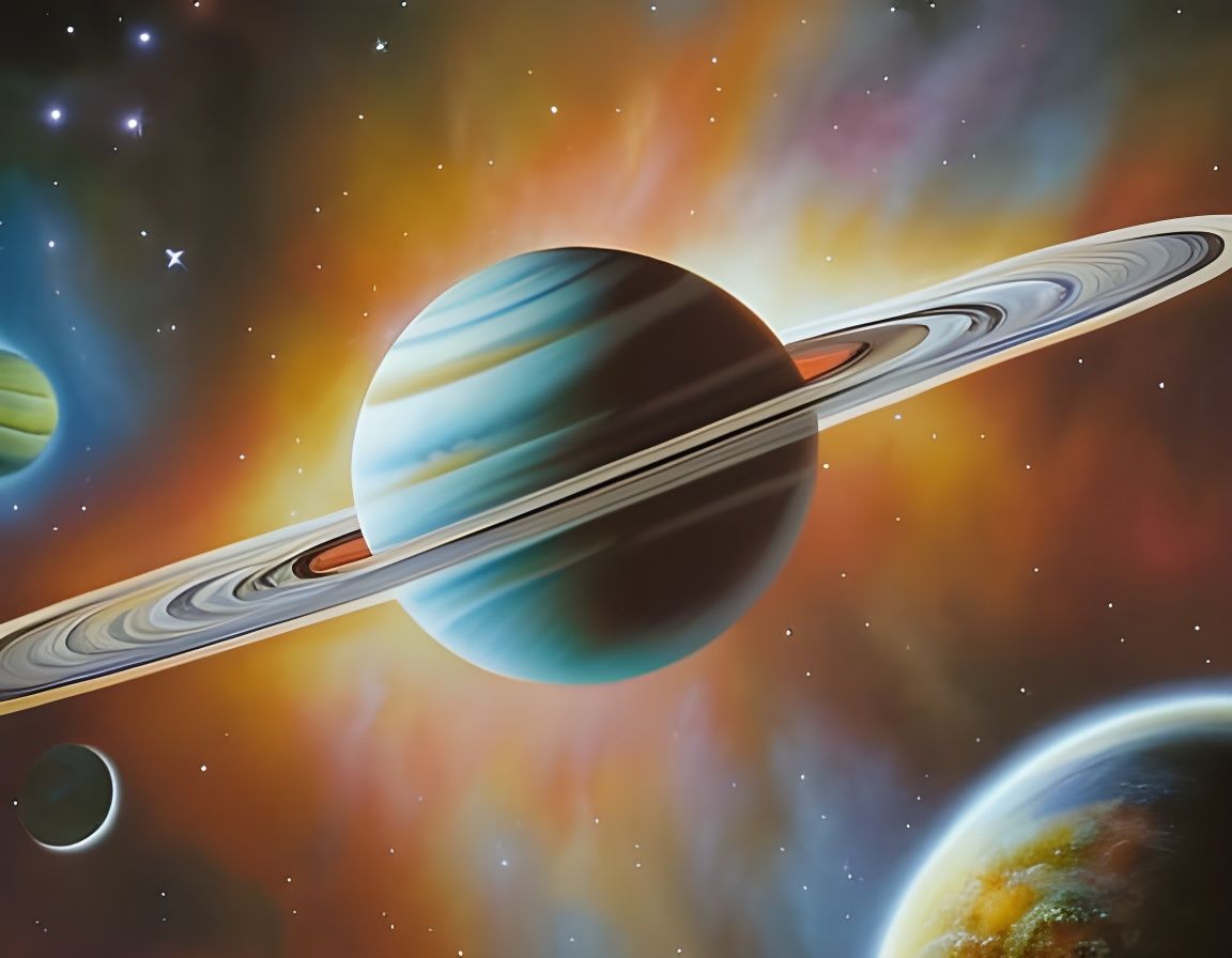 Planets in Cosmic Space: Airbrush Gouache Painting