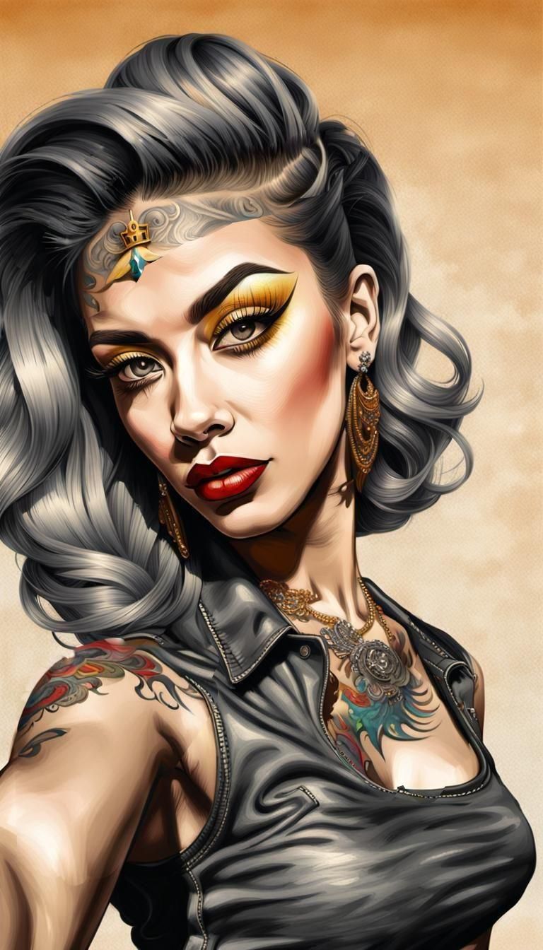 Rockabilly Woman's Selfie at Lowrider Car Show