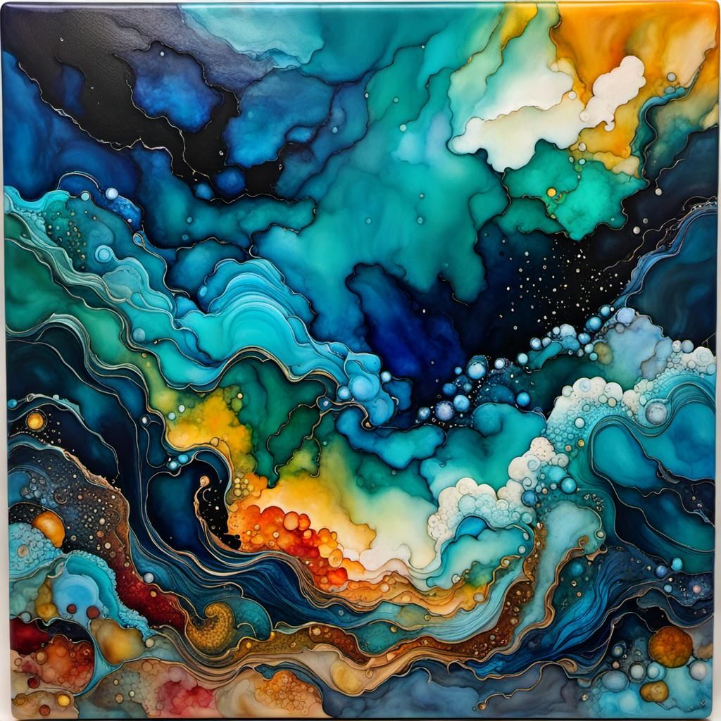 Encaustic Alcohol Ink Dreamscape Storm