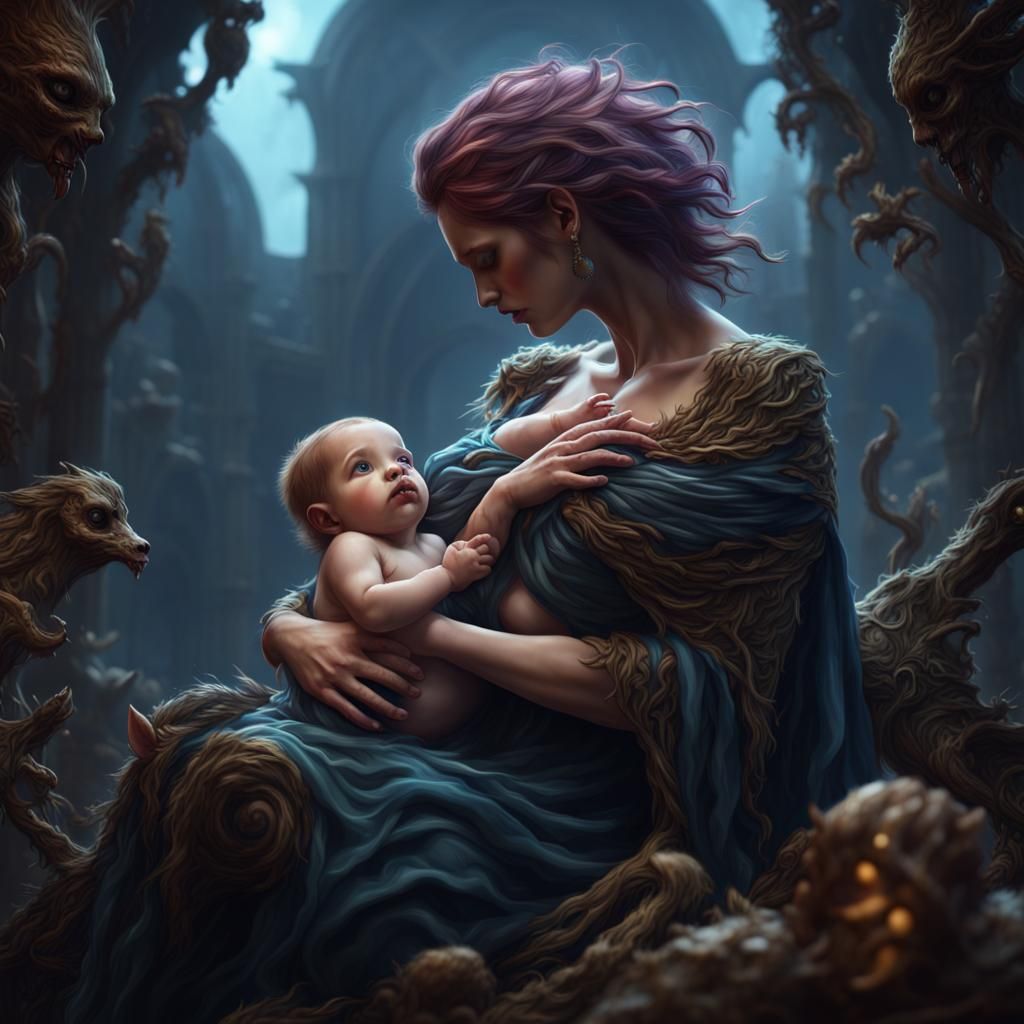 Fantastical Little Monster Breastfeeding in Deep Color