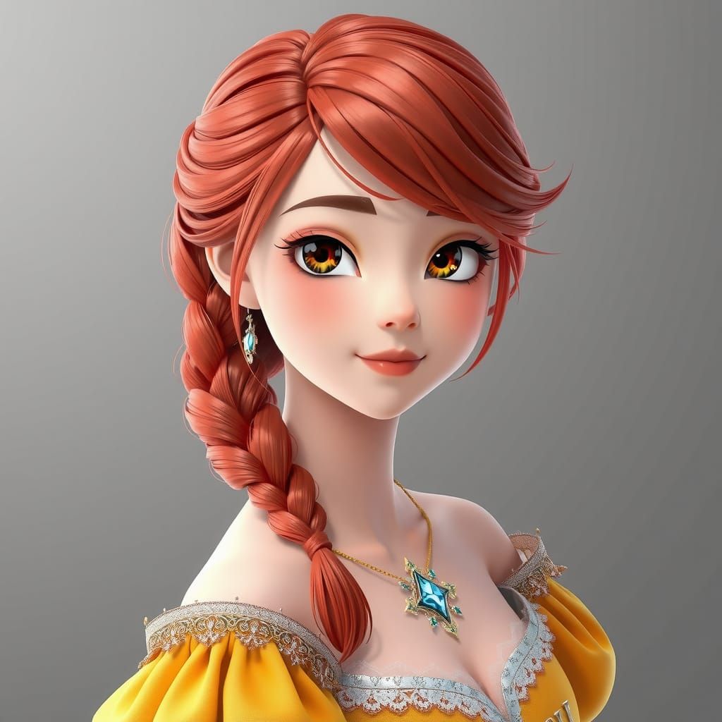 Anime Portrait of Girl in Yellow Gown