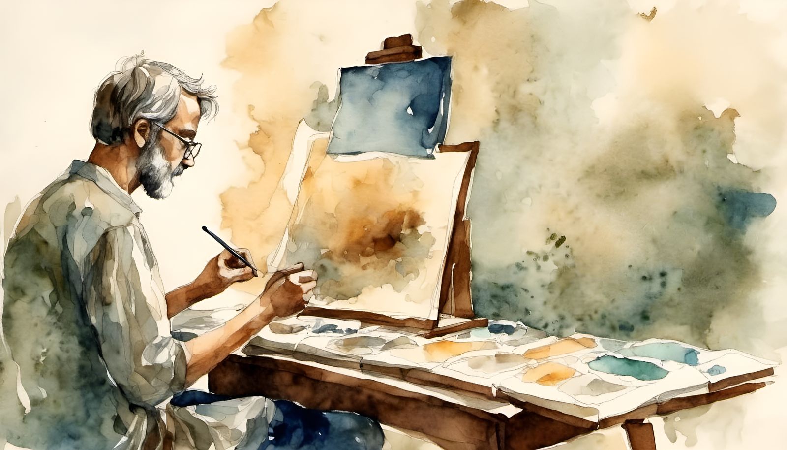 Watercolor Portrait with Turquoise and Teal Accents