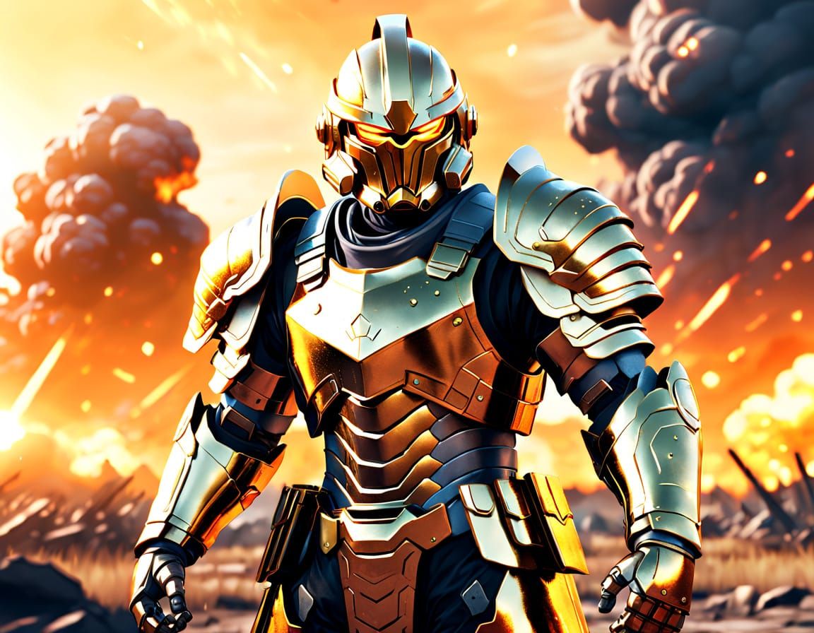 Dystopian Battlefield Warrior in Golden Hour Light