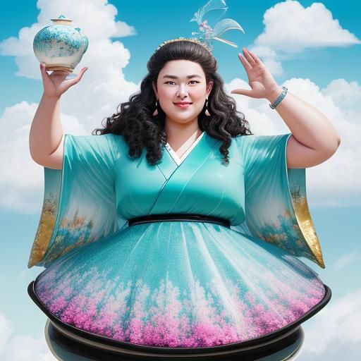 Victorian Woman Dances in Teapot Garden