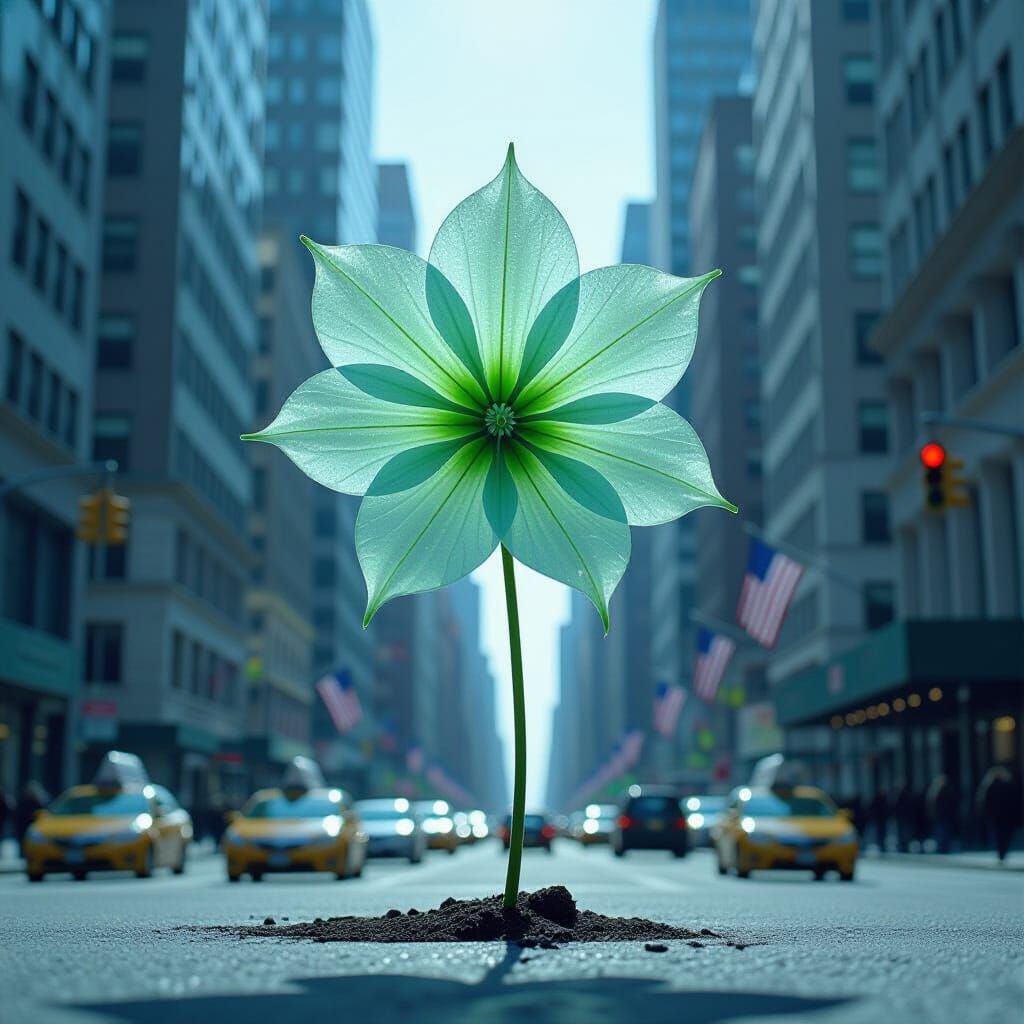 Dystopian Alien Flower Breaks Through Times Square Concrete