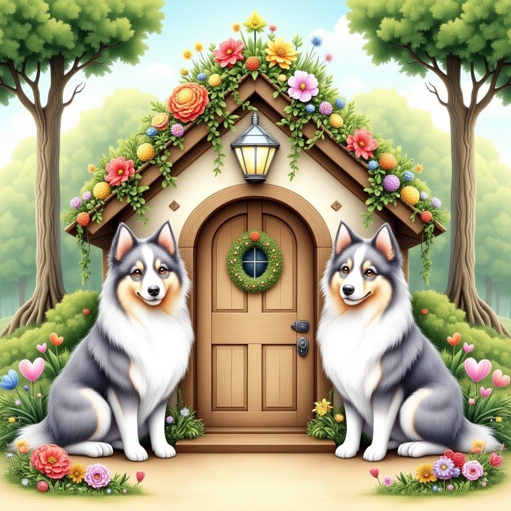 Adorable Shetland Sheepdog Puppies in Watercolor Style