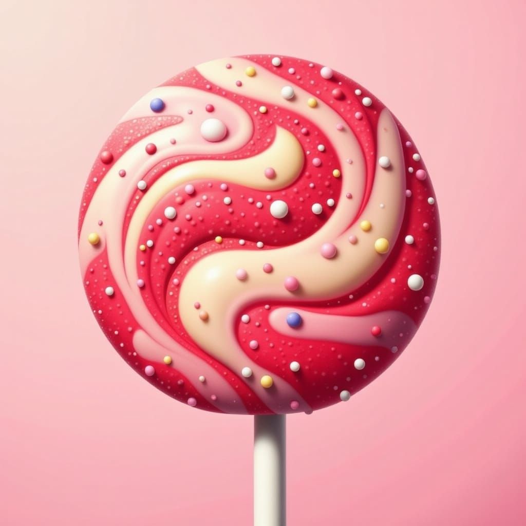 Vibrant Strawberry and Vanilla Swirl Lollipop in Whimsical D...