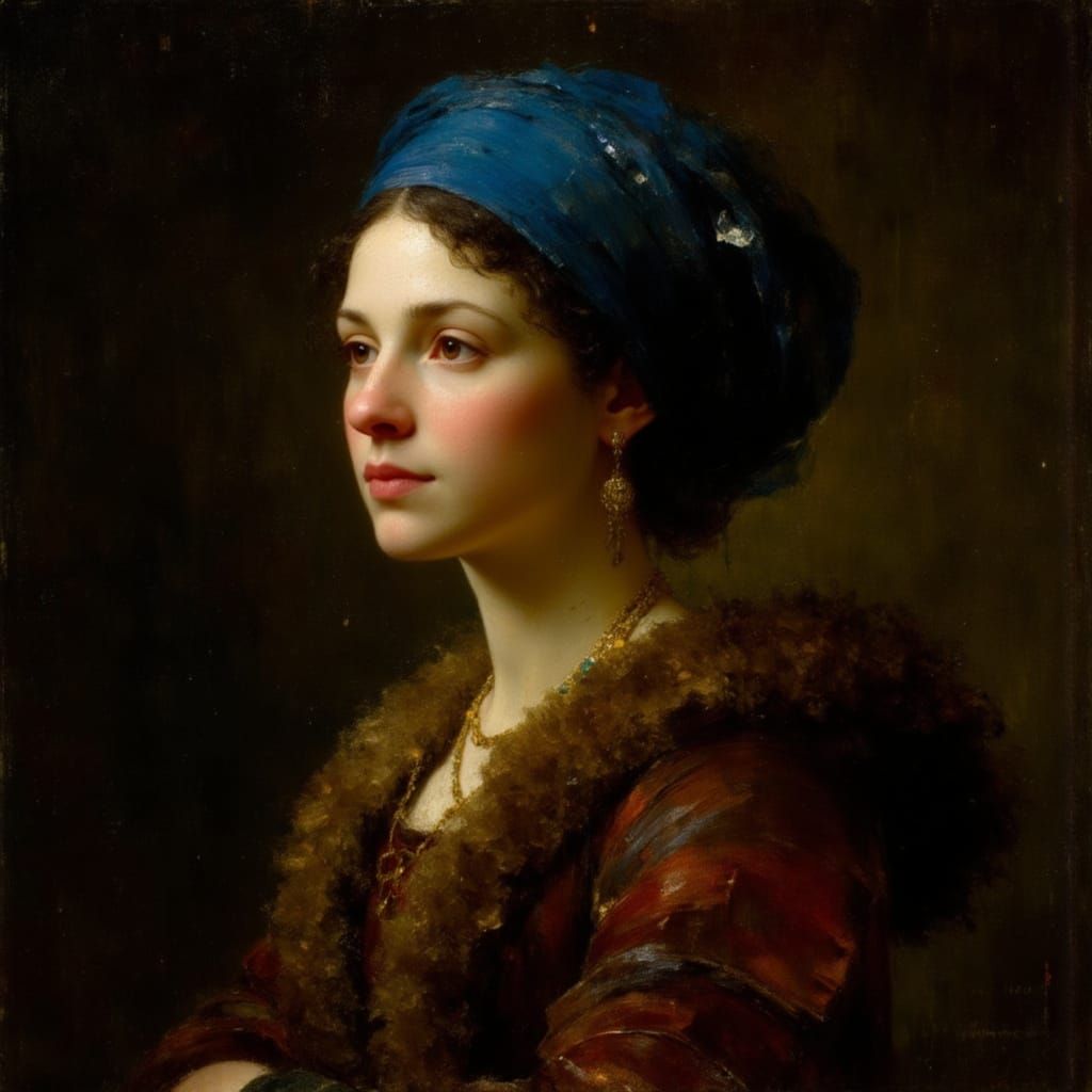 Baroque Portrait of Woman in Blue with Fur