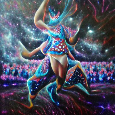 Ethereal Cosmic Dancer in Swirling Galaxy