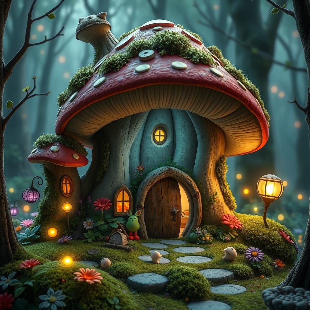 Whimsical Forest Haven in Dreamlike Art Style