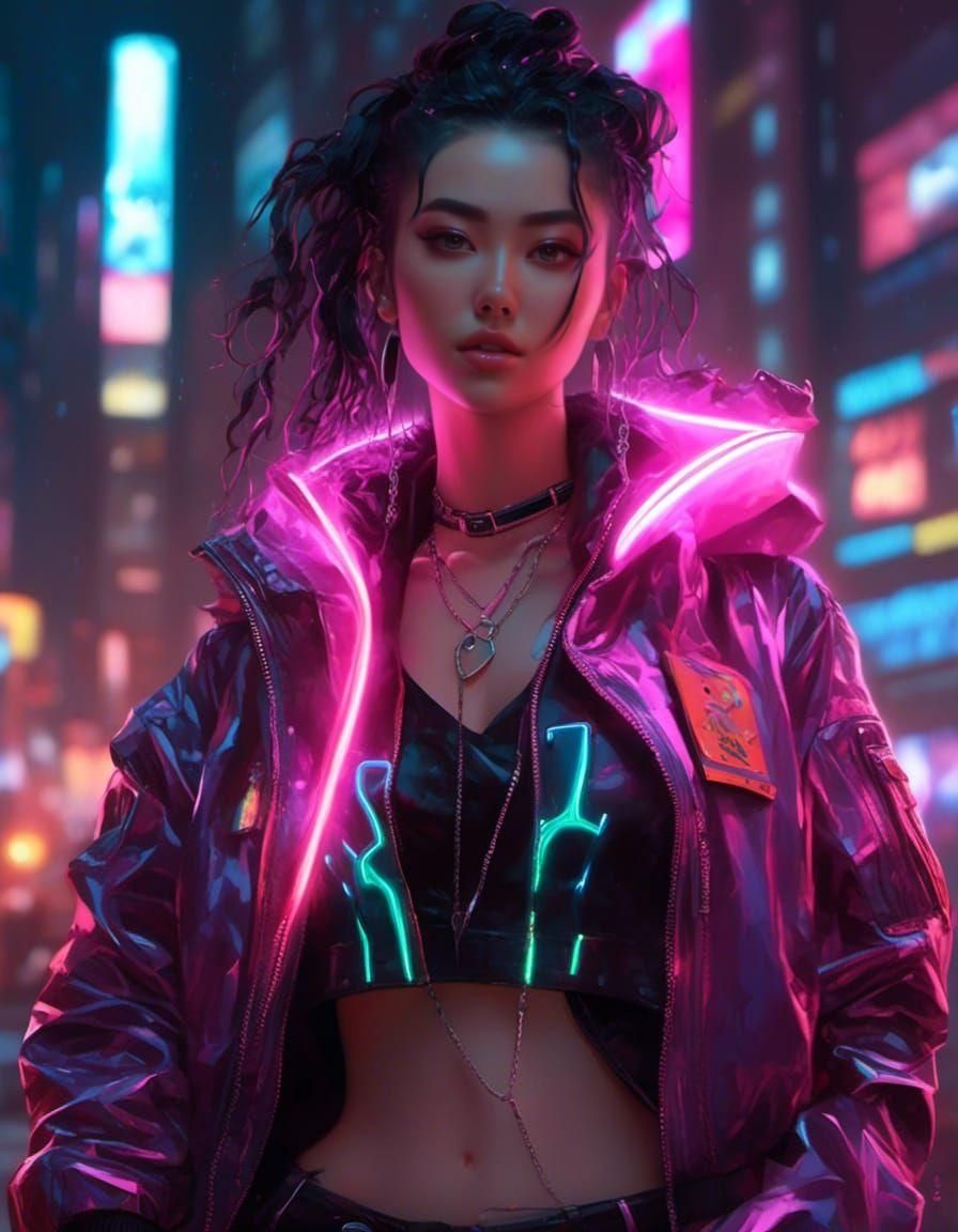 Cyberpunk Anime Girl with Neon Accents