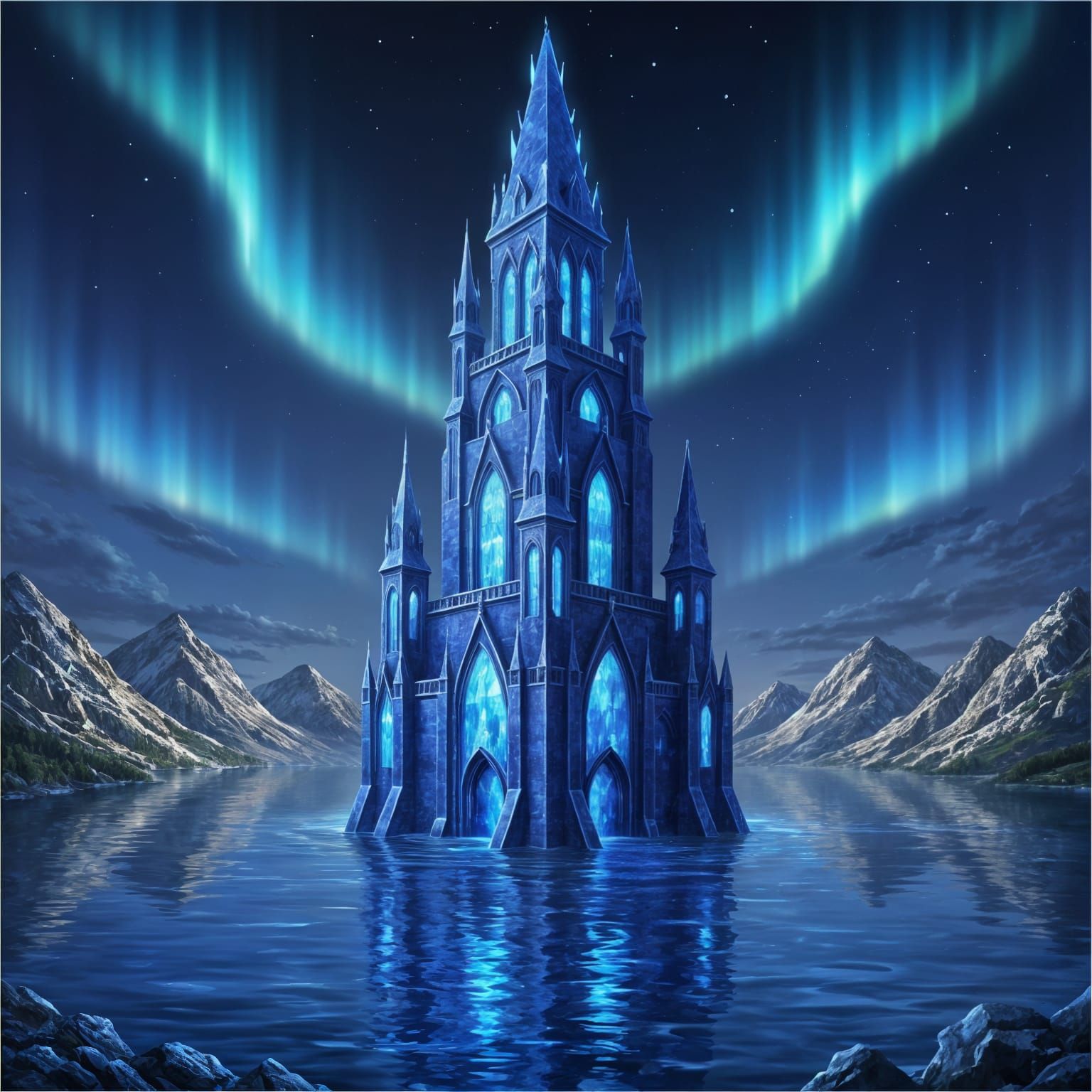 Gothic Sapphire Fortress Reflected in Mercury Lake