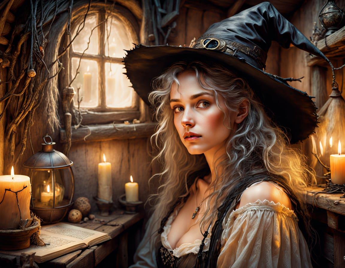 Tired Witch in Messy Hut, Luis Royo Style