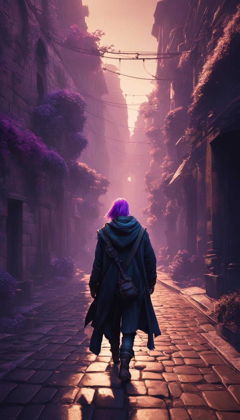 Dark Fantasy Woman and Man on Misty Street