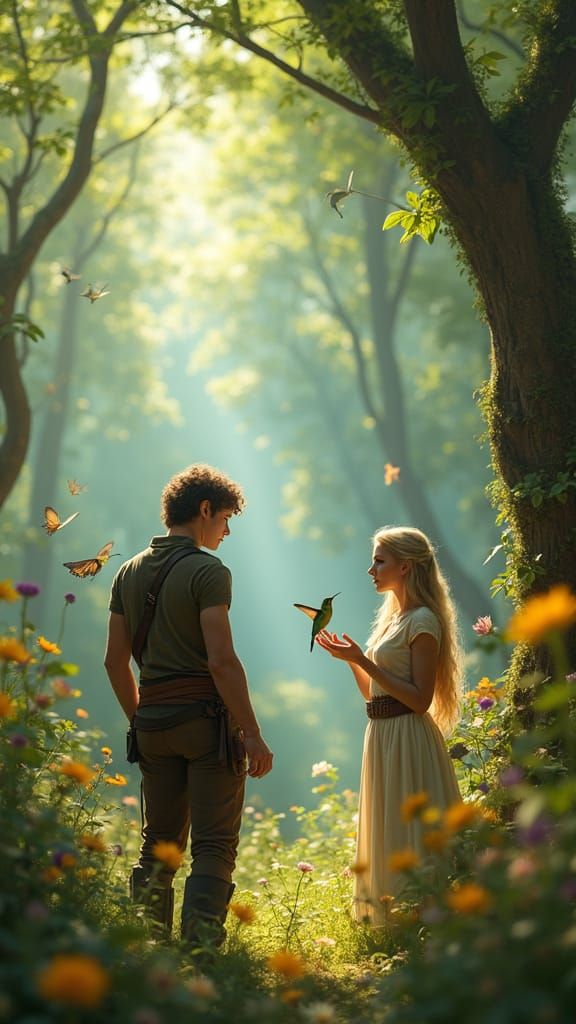 Whimsical Summer Forest Scene in Dark Fantasy Style