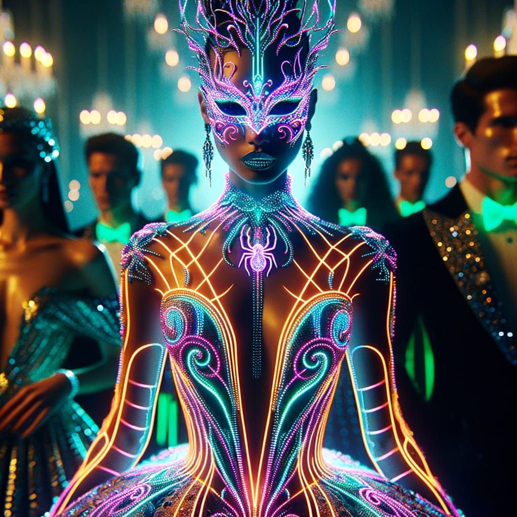 Ethereal Woman Shines at Futuristic Ball in Stunning Neo-Got...