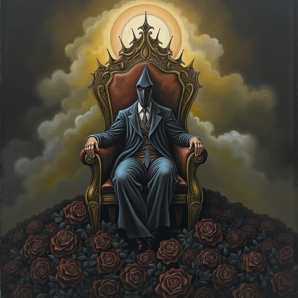 Ace of Spades on Rose Throne in Dreamlike Style
