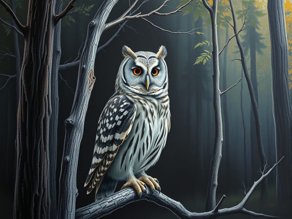 Hyperrealistic Chalk Owl Amidst Temperate Forest