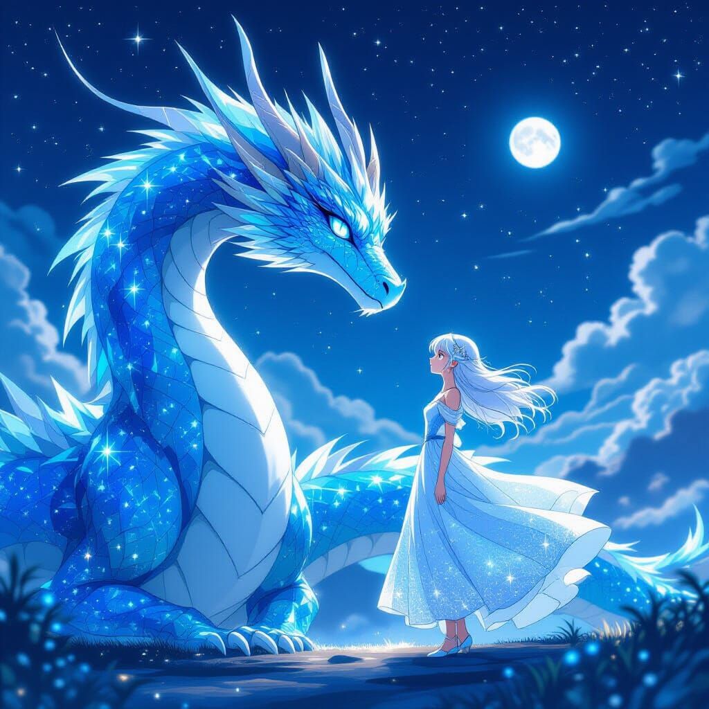 Iridescent Dragon with Lunar Energy, Anime Style