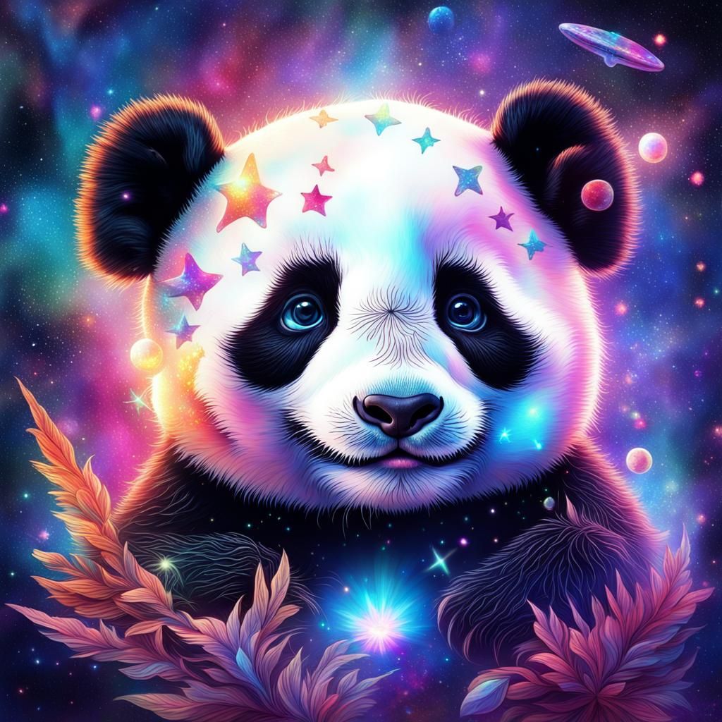 Cosmic Baby Panda in Holographic Astral Illustration